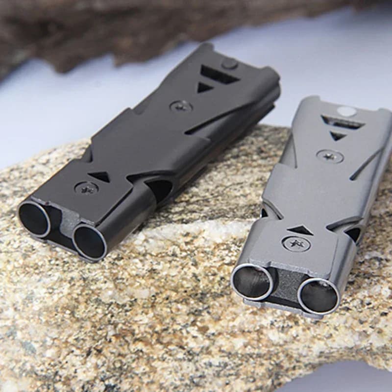 Fischio portatile 180 db in lega di alluminio doppio tubo salvavita emergenza SOS kit di strumenti di sopravvivenza di sicurezza attrezzatura da campeggio all'aperto