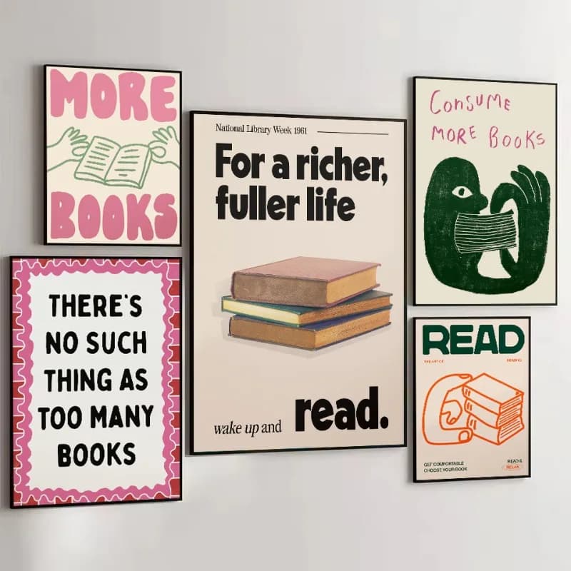 Retro Abstract Book Life Positive Quotes Sketch Reader Aesthetic Poster Canvas Painting Wall Pictures Home Library Decor