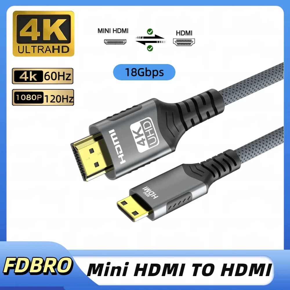 Cavo Mini/Micro HDMI a HDMI 4K HD 4K@60Hz 2K@120Hz Cavo bidirezionale 2.0 da 18 Gbps per fotocamera tablet HDTV Sony Nikon