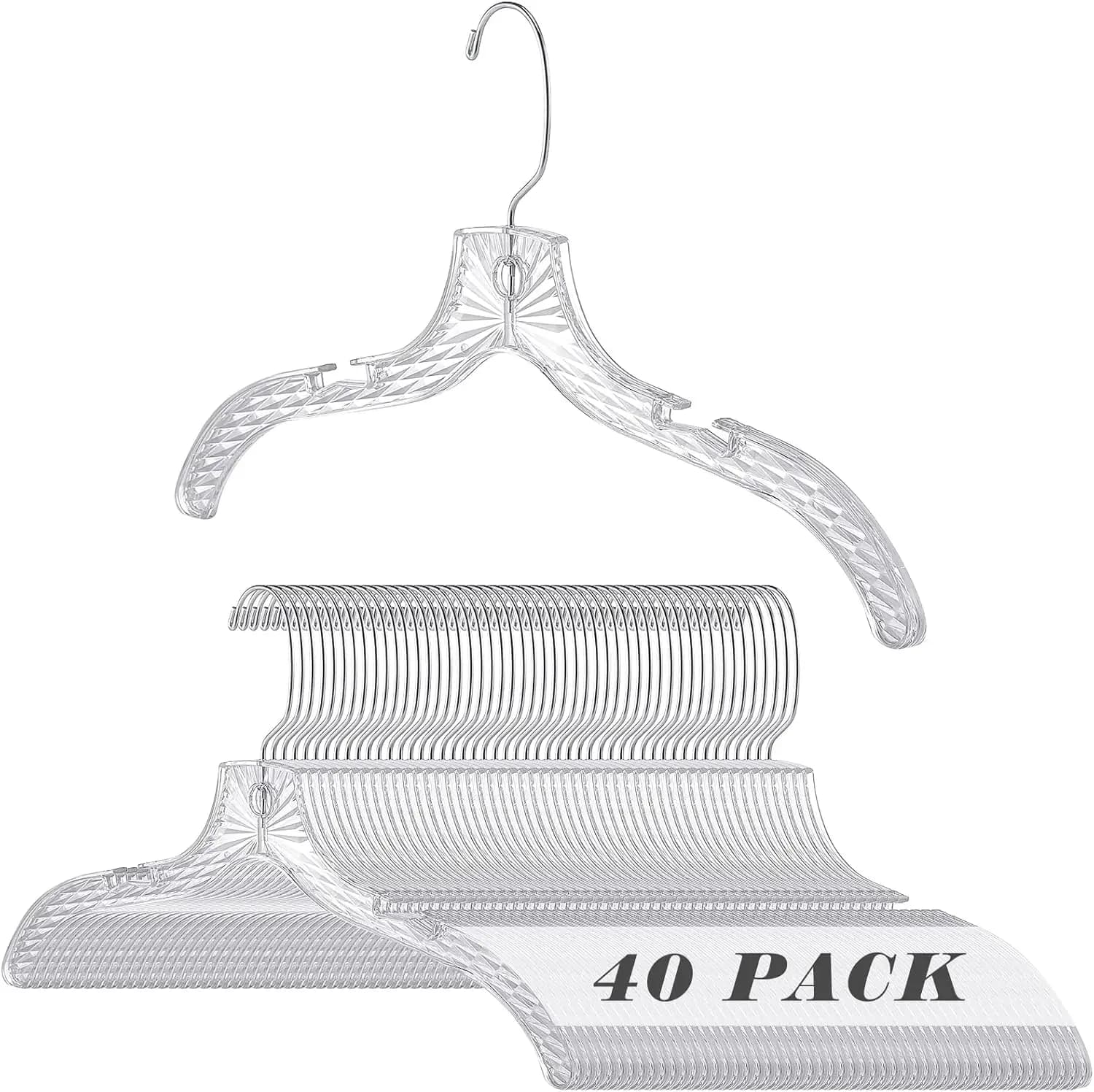 40 Pezzi Appendiabiti in Plastica Trasparente, 17 Pollici, Resistenti e Robusti con Clip Girevoli per Vestiti, Cappotti, Abiti, Camicie, Giacche