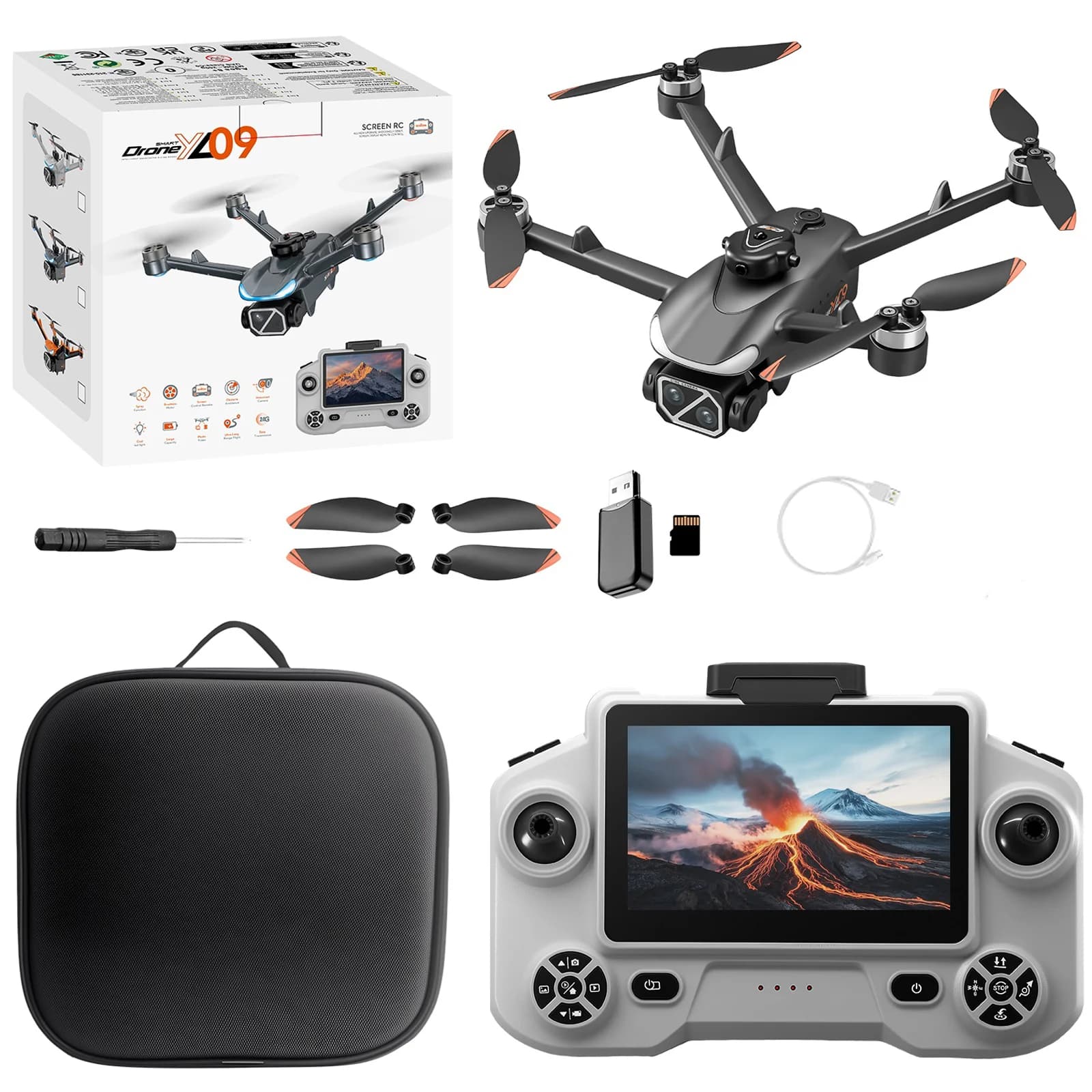 NEW YL09 Drone With Screen Remote Control 8K HD Dual Camera Brushless Motor Obstacle Avoidance Foldable FPV Quadcopter RC Drones