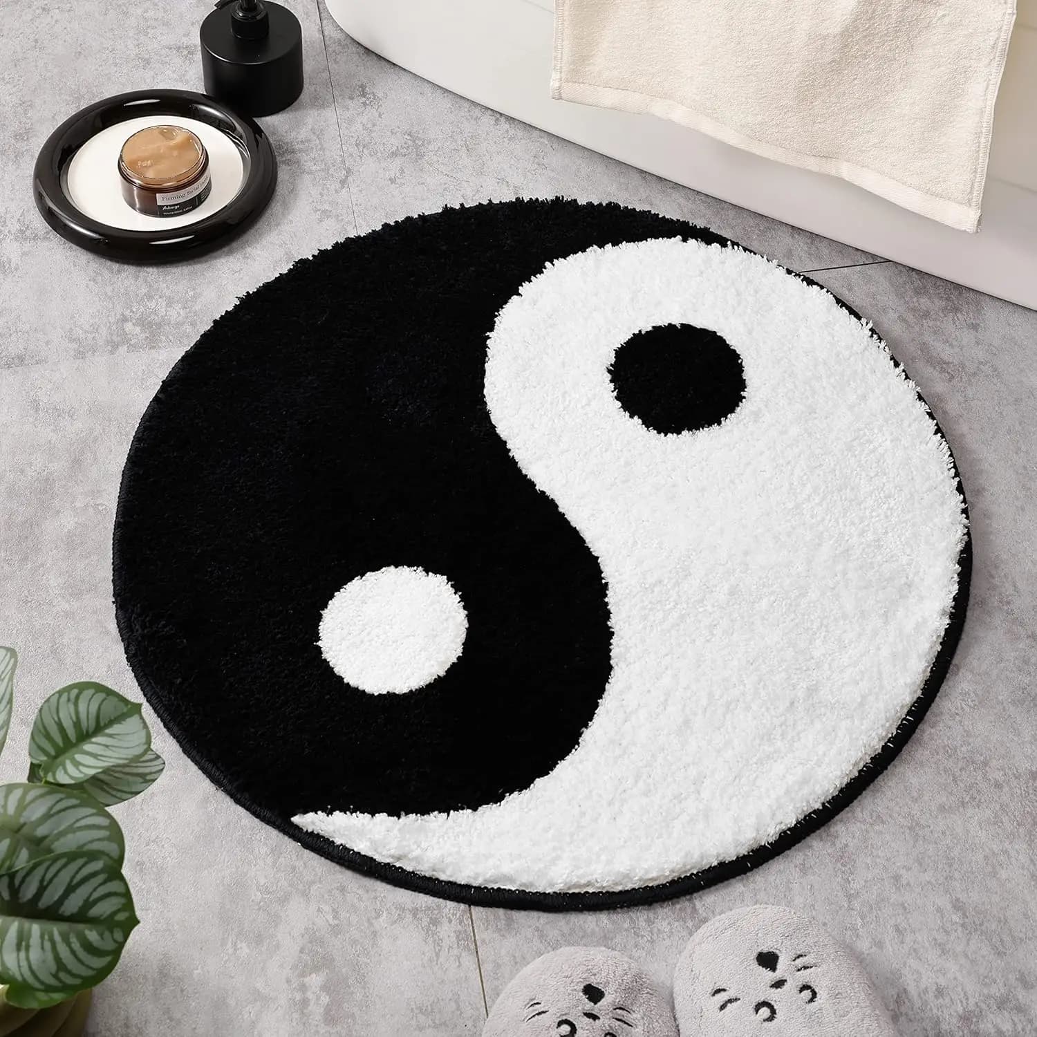 Tappetino da Bagno Yin Yang per Pavimento del Bagno, Tappeto Antiscivolo Circolare Bianco e Nero, Rotondo Ultra Morbido e Soffice Lavabile in Lavatrice