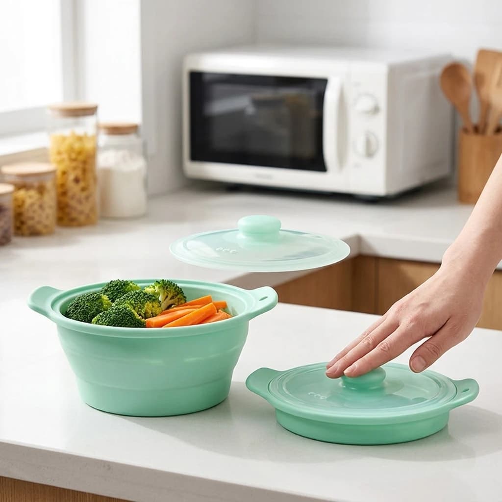 Collapsible Steamer Pot Space-Saving Silicone Soup Pot for Home Kitchen Microwave Air Fryer Camping Office Heating Gear