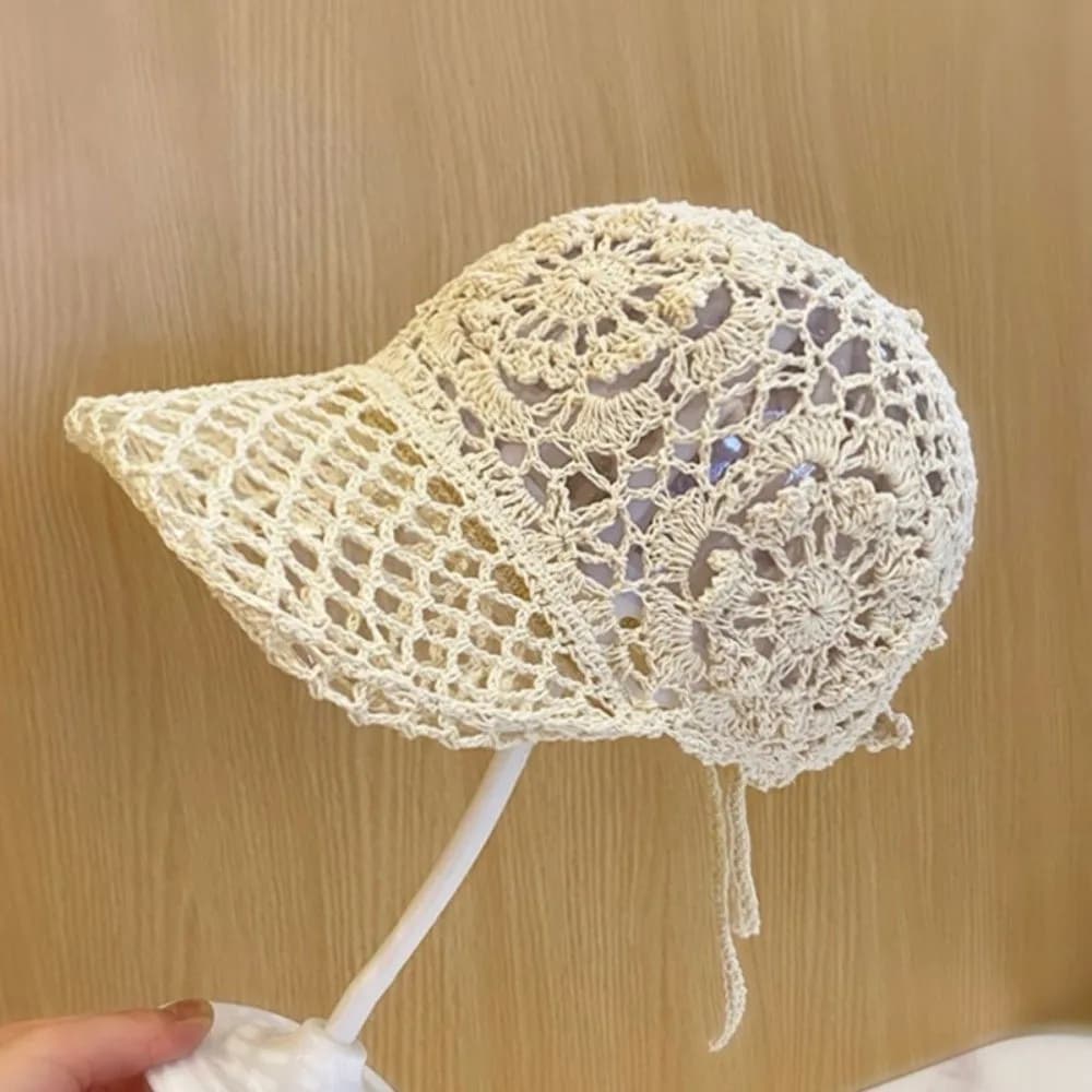 Thin Hollow Hollow Hook Flower Hat Luxury Design Floral Pattern Crochet Hollow Out Visors Simple Style Casual Wear