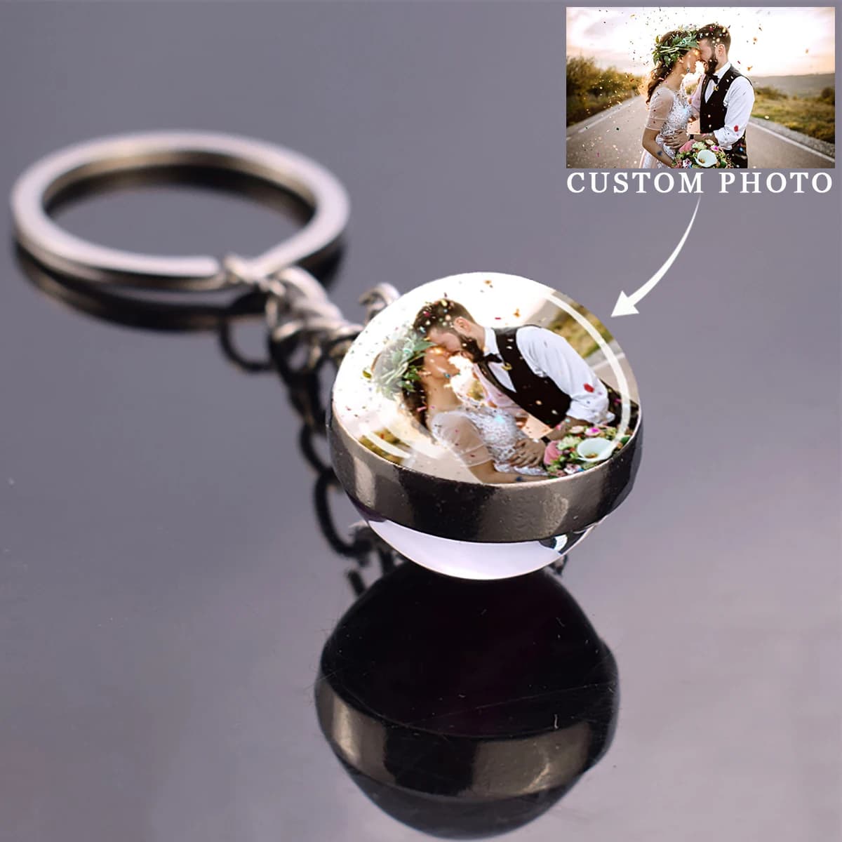 Portachiavi personalizzati Foto personalizzata personalizzata Immagine Palla di vetro Portachiavi con ciondolo a doppia faccia Portachiavi luminoso Regalo di gioielli