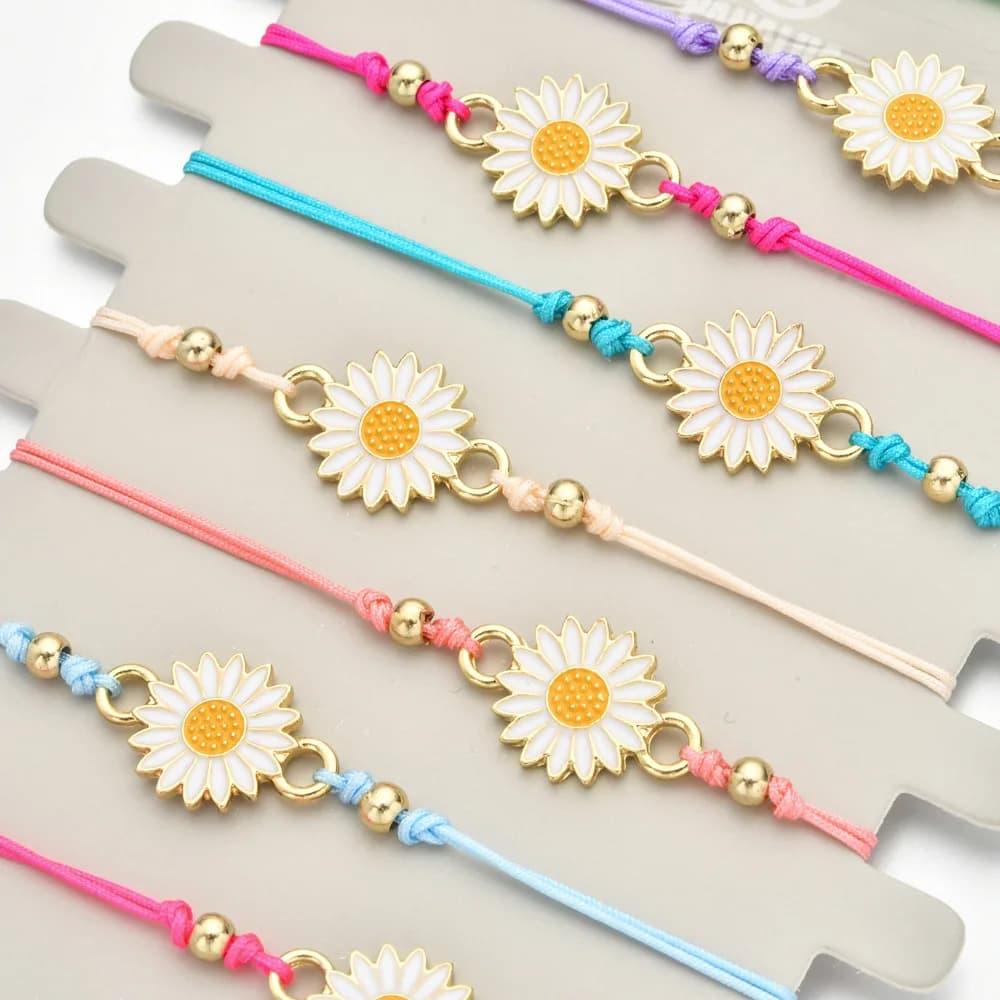 12 pcs/set nail polish flower daisy pearl crystal shell malocchio Charms woven bracelet string for women couple gift jewelry lucky