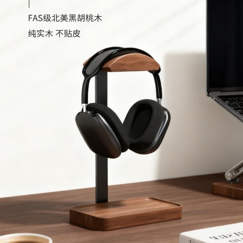 Supporto per Cuffie in Legno di Noce Personalizzato Multifunzionale Creativo Accessorio da Scrivania per Cuffie