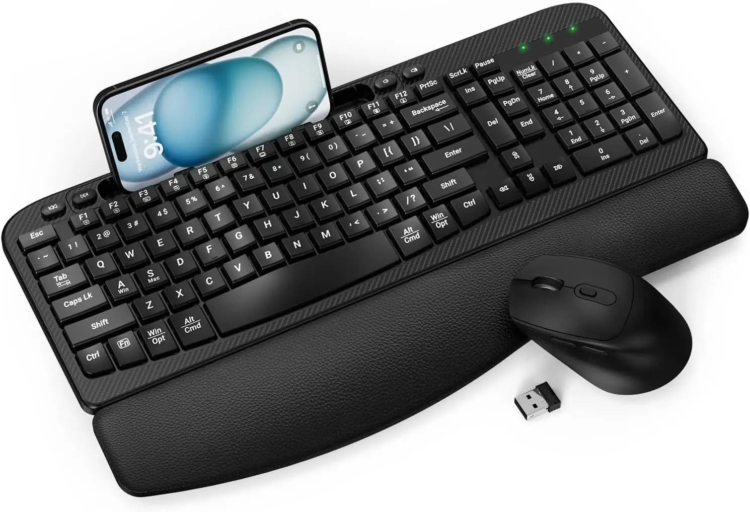 SGIAWETA-Combo tastiera e mouse wireless, tastiera ergonomica a grandezza naturale con tasti Wave e poggiapolsi imbottito - birthday
