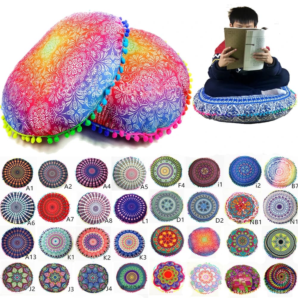 43cm Round Bohemian Pillow case Mandala Pattern Cushion Cover Indian Elephant Retro Meditation Floor Decorative Pillows