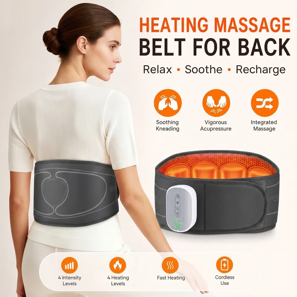 Cordless Back Massager Belt with Air Compression, 3 Massage Modes 4 Intensity Levels 4 Heat Settings, Heated Waist Wrap