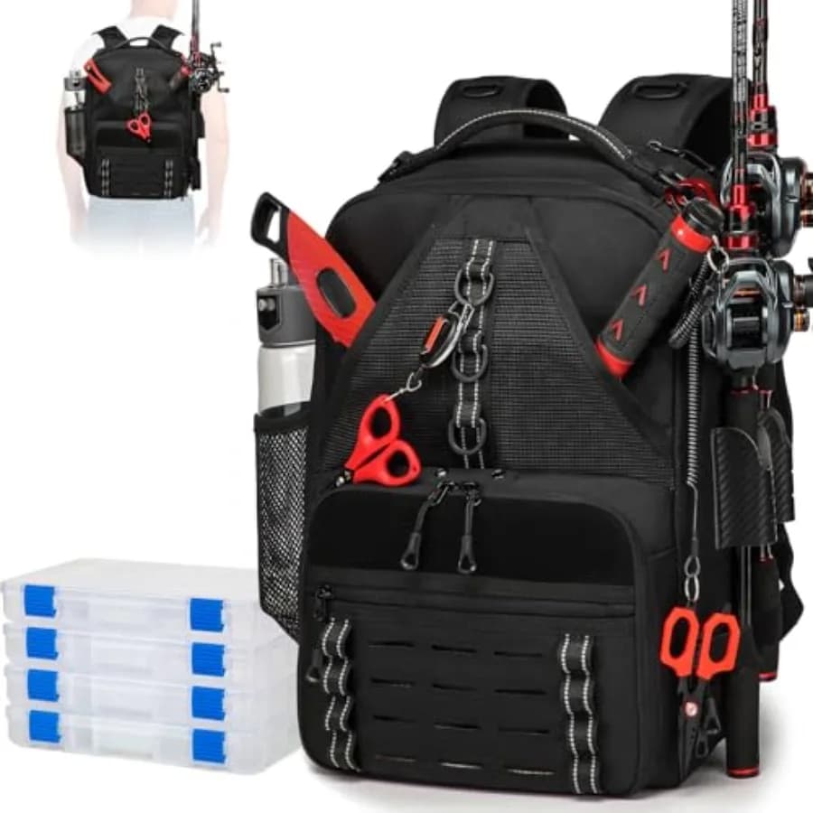 Bag for Fishing Equipment with 2 Candles, Waterproof Bag for Black Fishing Tools, 4 Boxes