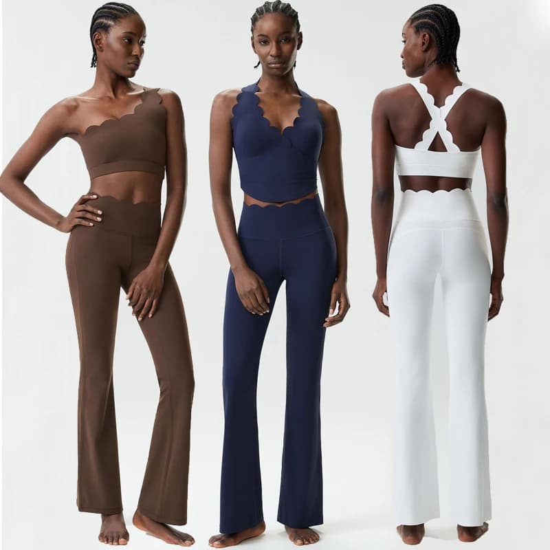 Yoga fitness set in two pieces for women, solid color, elastic, soft, breathable, fast drying, female sportswear