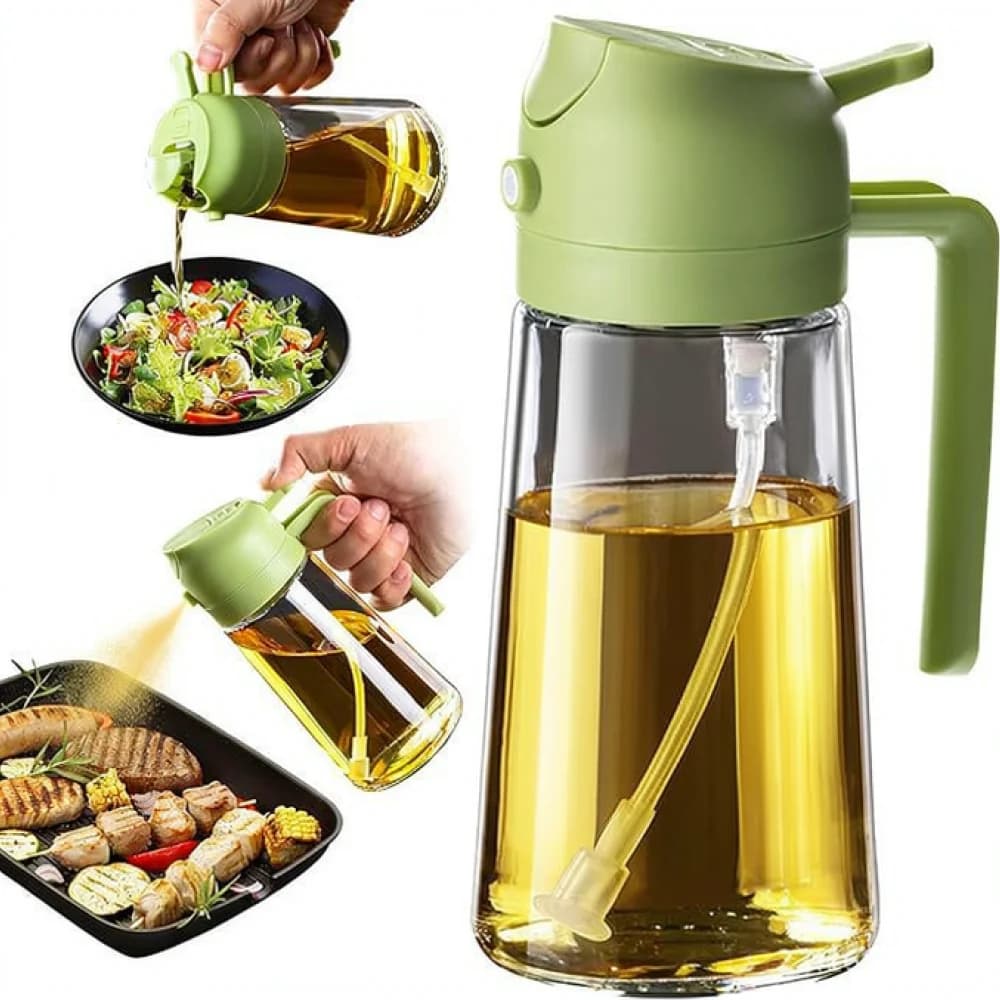 2 In 1 Oil Dispenser And Sprayer For Kitchen Cooking Glass Bottle Vinegar Cruet Gadgets BBQ Roasting Healthy Oil Control