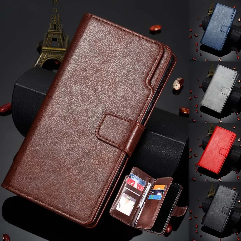 Custodia a Libro in Pelle con 9 Scomparti per Carte per iPhone 16 Pro Max 15 14 Plus 13 12 11 Pro XR X XS Max 7 8 16E SE - Cover a Portafoglio