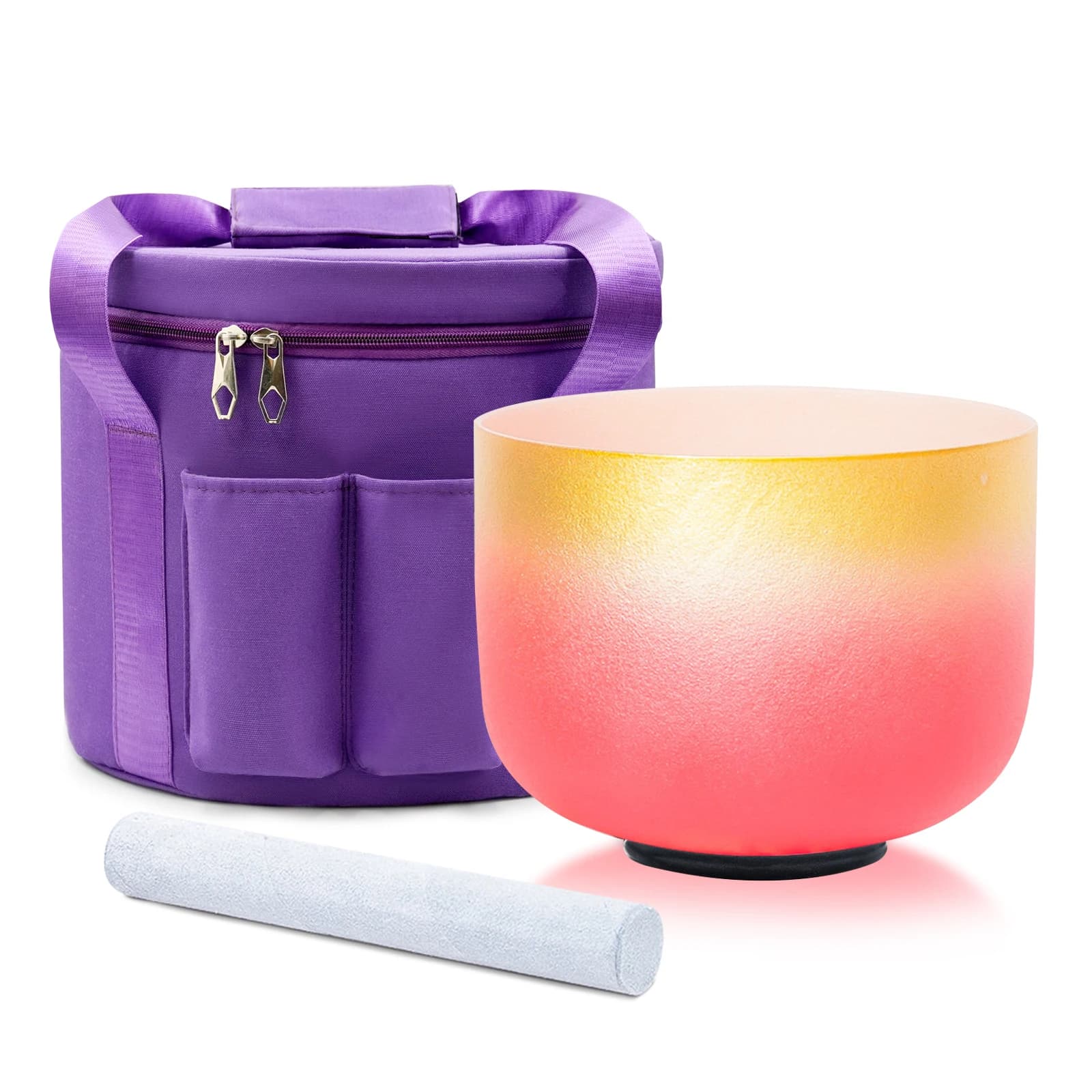 Hye-eun 10inch CDEFGAB Gold&Color Frosted Quartz Crystal Singing Bowl Chakra Bowls for Sound Healing and Meditation with Bag
