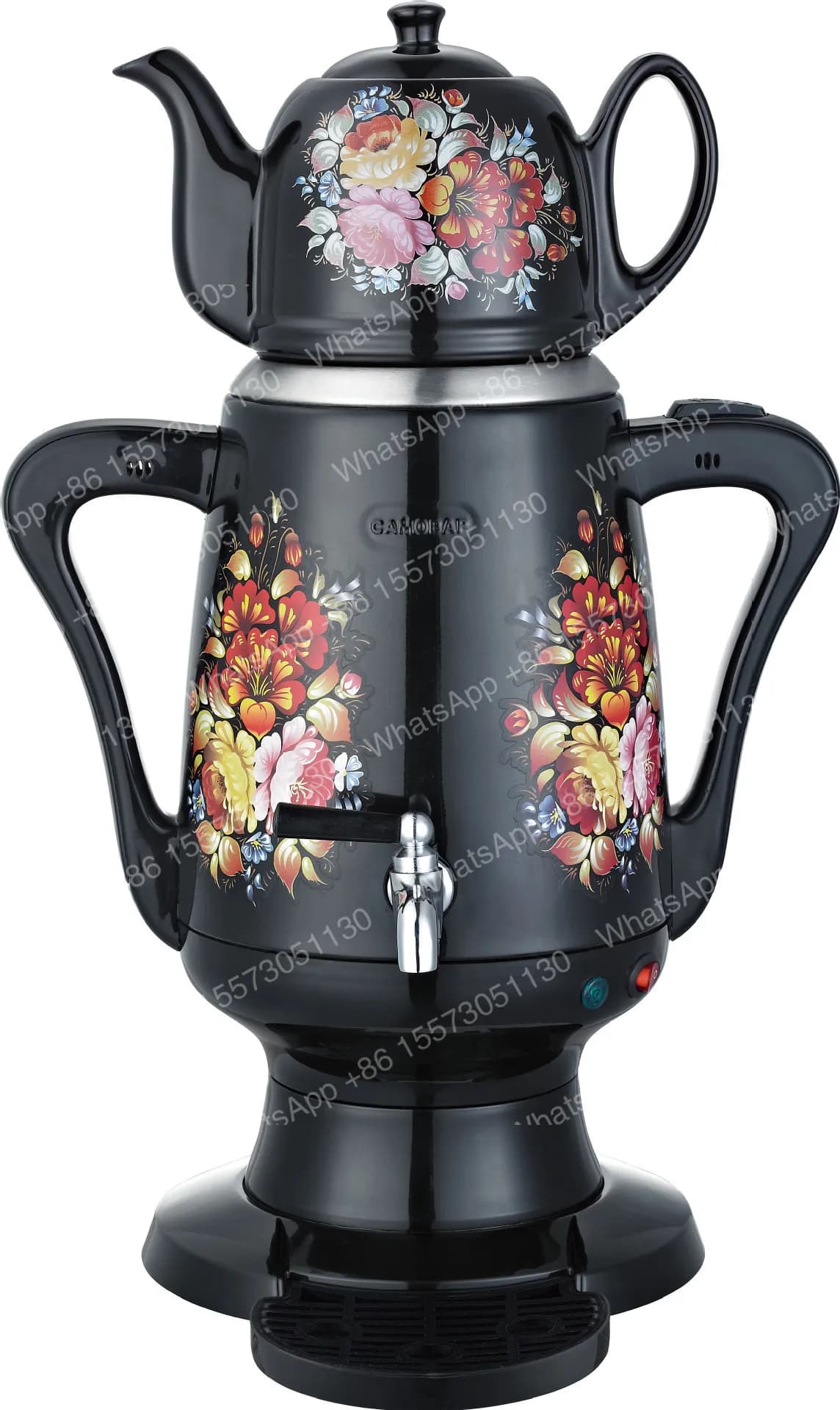 Floral Print Stainless Steel Kettle – Double Wall Electric Thermos for Russian/Turkish Market