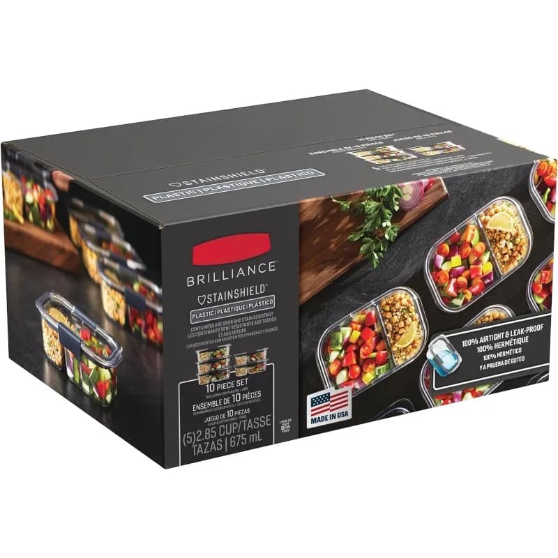 Contenitori per la preparazione dei pasti, contenitori per alimenti a 2 scomparti, 2,85 tazze, confezione da 5, senza BPA, trasparente/grigio
