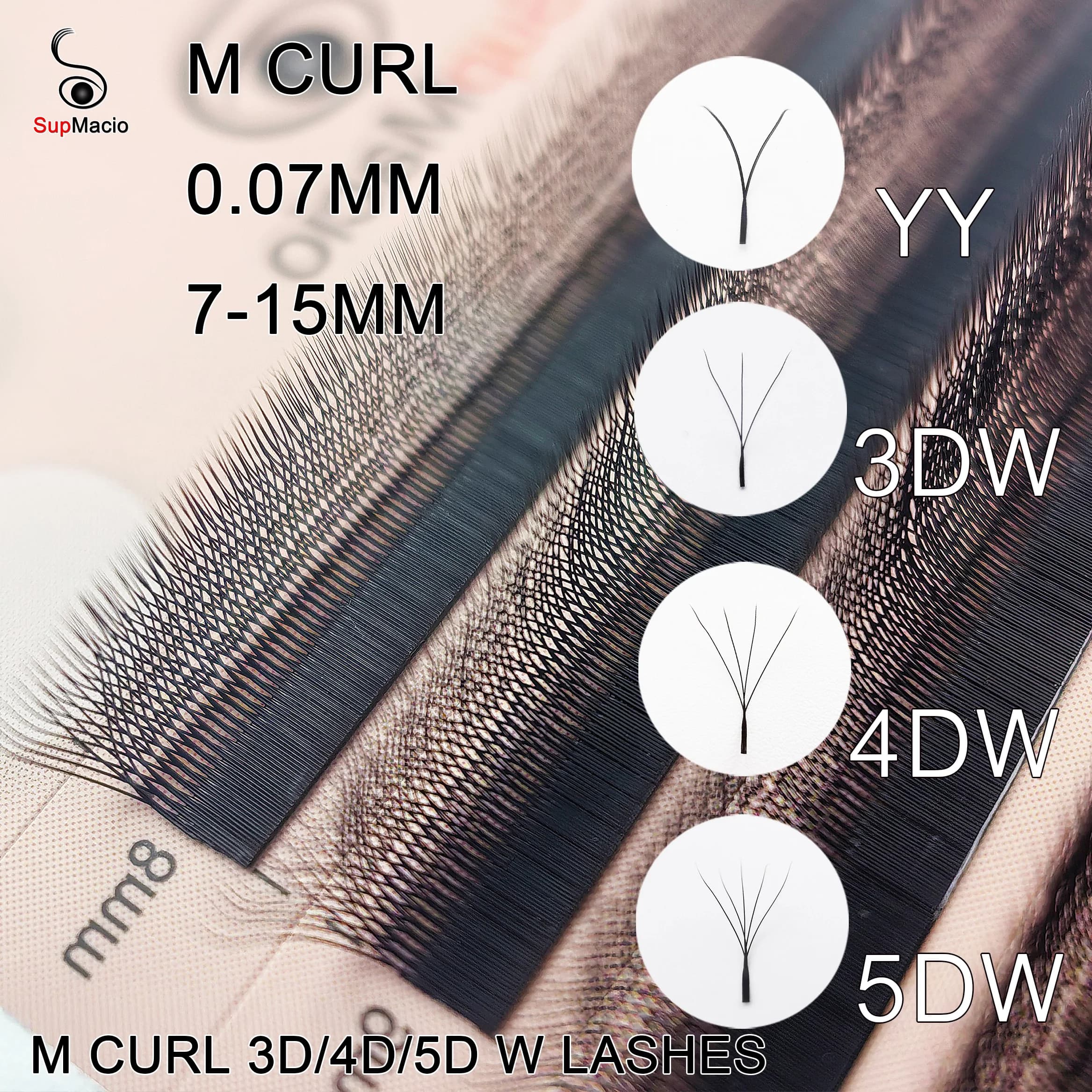 SUPMACIO 2D/YY 3D 4D 5D W Ciglia LU/M Curl W Forma Estensione ciglia Tessuti a mano Morbide a forma di W 12 Linee Maglia Ciglia finte