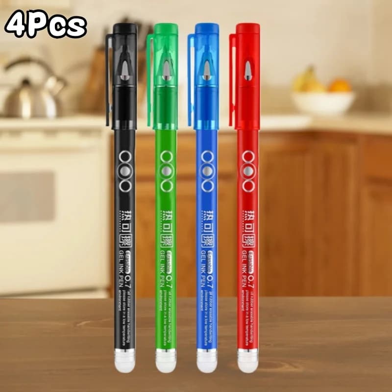 Confezione da 4 penne termocancellabili, penne gel colorate, punta da 0,7 mm, scrittura fluida, inchiostro nero, blu, rosso e verde, penne termiche.