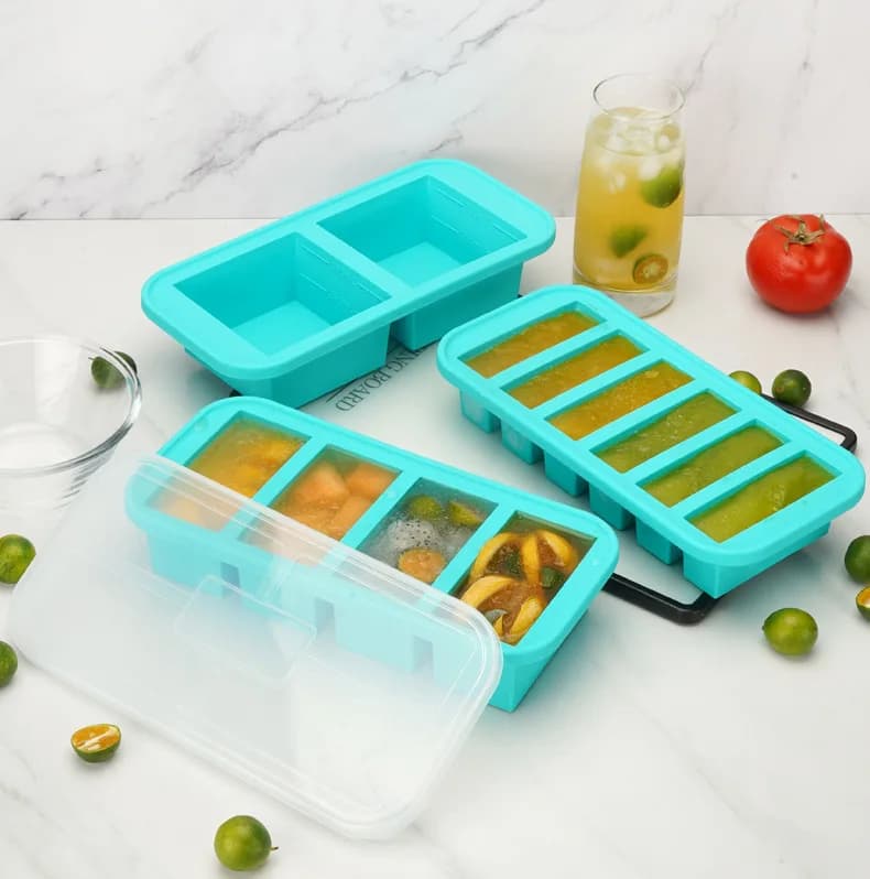 Stampi per cubetti di ghiaccio grandi in silicone senza BPA, stampi per zuppe in silicone, contenitori per zuppe
