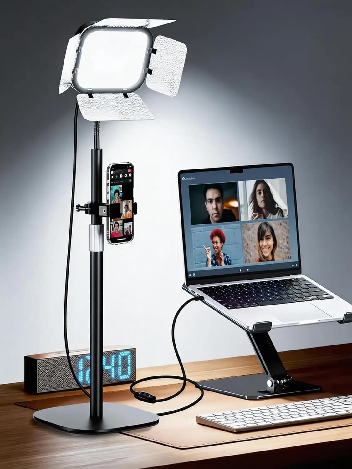 Flexible Ring Light with Hollow Support for Zoom Meetings, Videoconferences, Streaming and Webcam Recordings