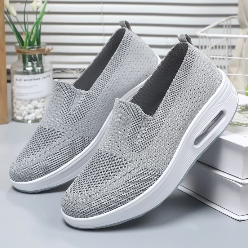 Lightweight Air Cushion Women Knit Slip On Shoes Wedge Platform Non Slip Casual Walking Sneakers