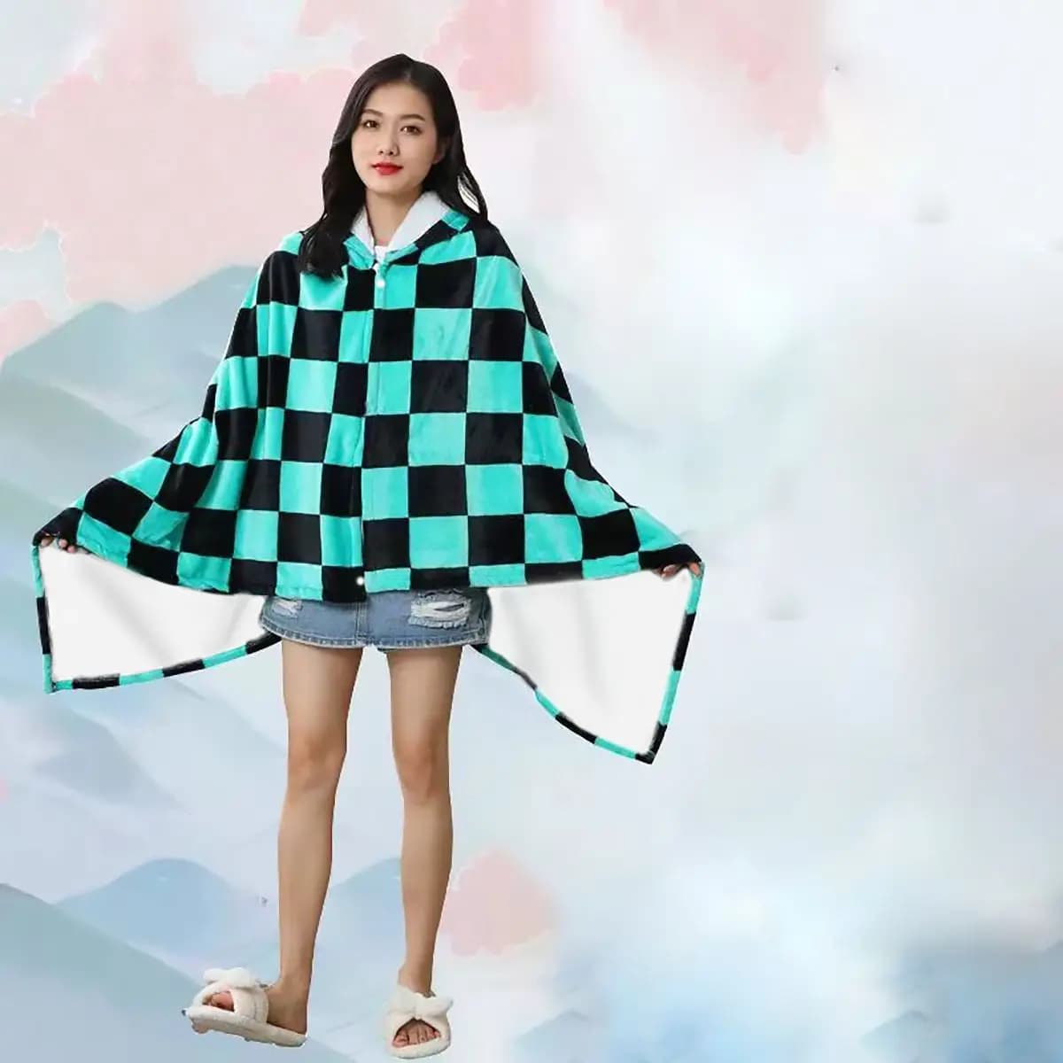 Coperta in flanella anime con cappuccio, scialle Demon Slayer Kimetsu No Yaiba, mantello, costume cosplay Kamado Nezuko Agatsuma Zenitsu