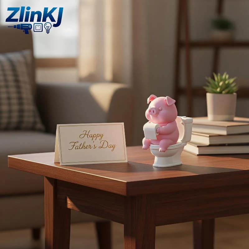 Cute Pig On Toilet Statue Bathroom Decor Wall Mounted Or Tabletop Piggy Figurine For Home Office Desk Shelf Father's Day Gift