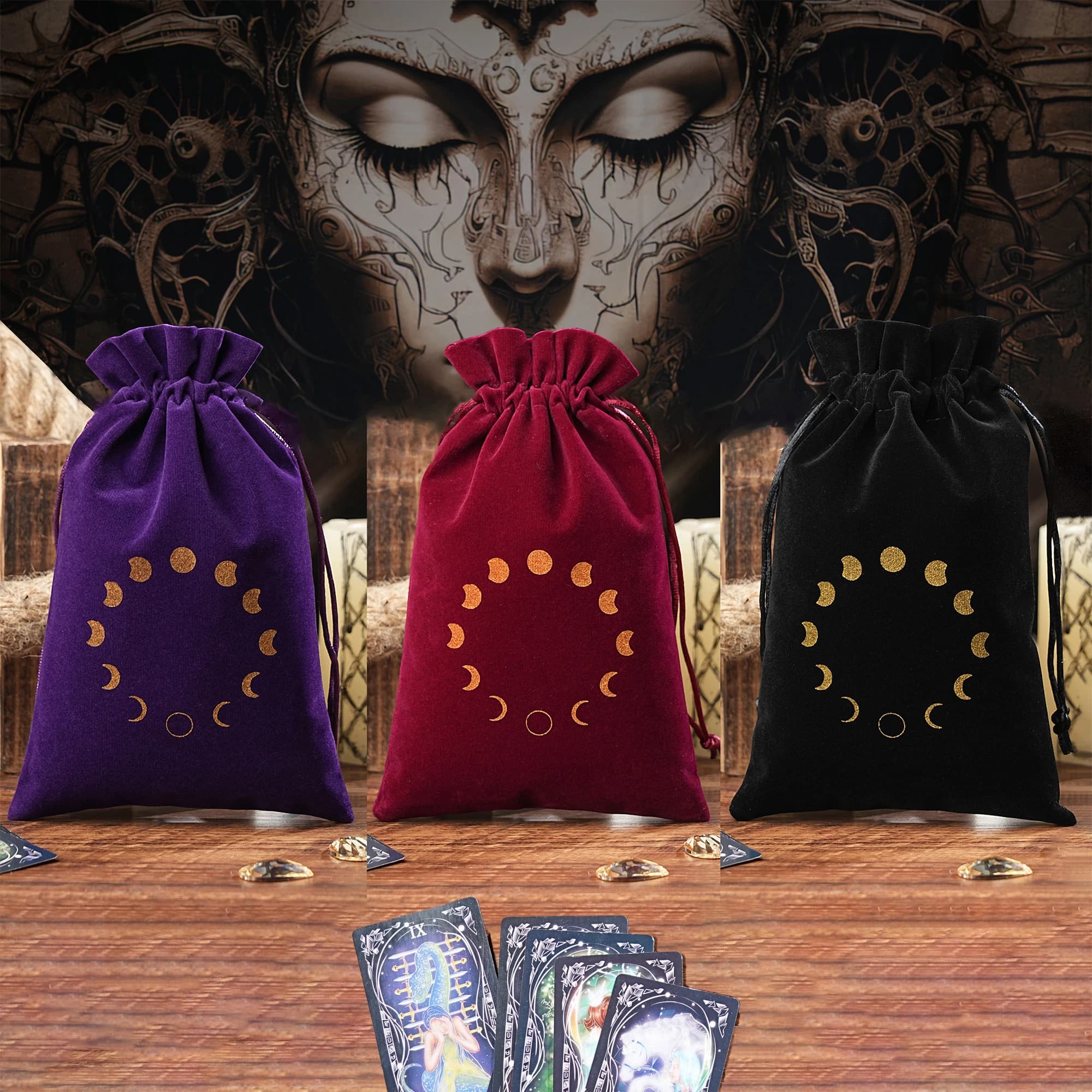 14x22 cm Più Grande Velluto Fasi Lunari Tarocchi Carte Oracle Borsa di Immagazzinaggio Tarocchi Pouch Rune Dice Borsa di Gioielli di Cristallo Pouch Strega Divinazione