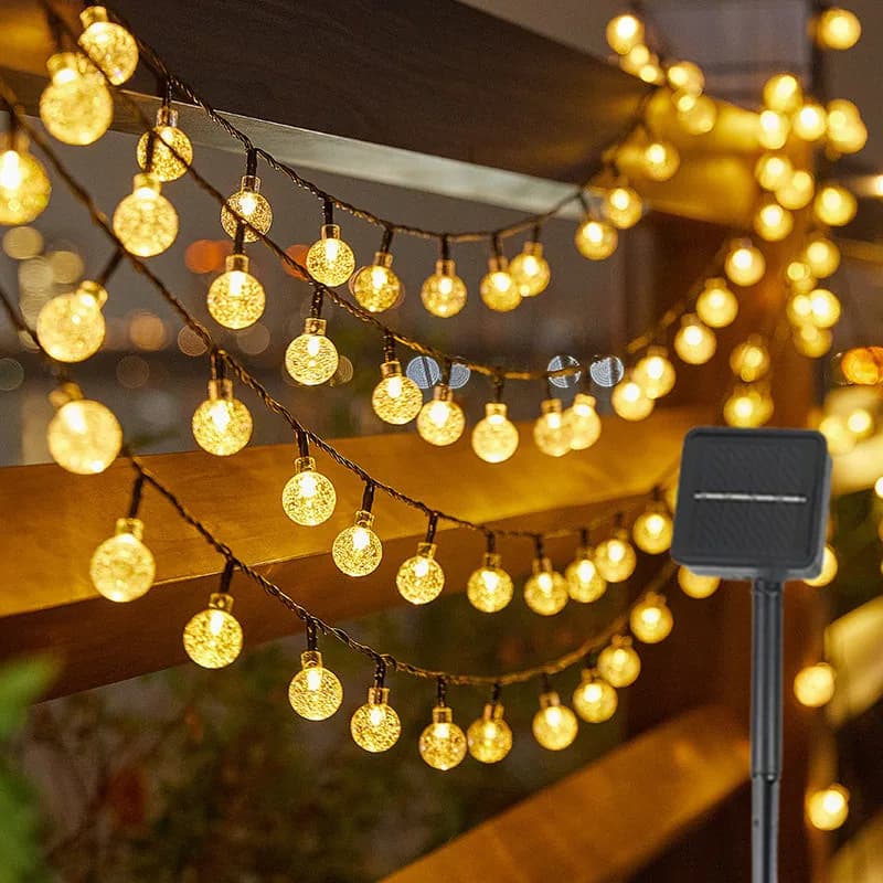 Luci Solari a Sfera di Cristallo 5M20L, Impermeabili per Esterni, Decorazione Natalizia, Campeggio, Ghirlanda Luminosa per Giardino e Feste