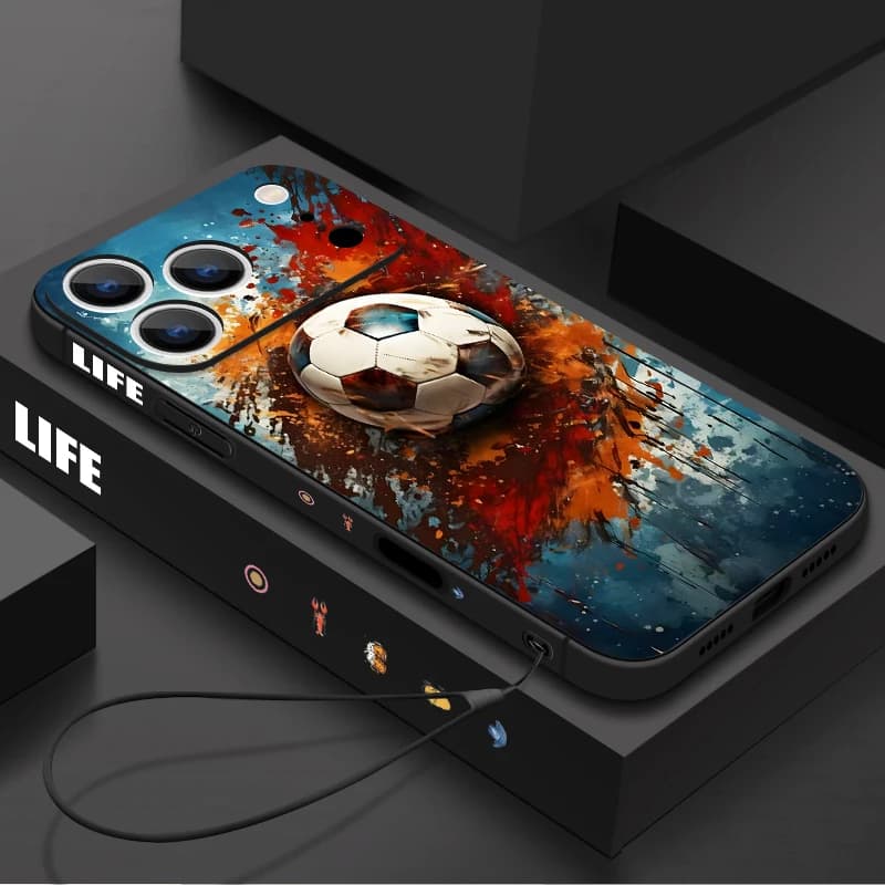 Ball Game Fever Phone Lanyard Case For iPhone 17 Pro Max Funda iPhone 16 15 14 13 Pro Max 11 16E 17E Soft Silicone Cover Coque