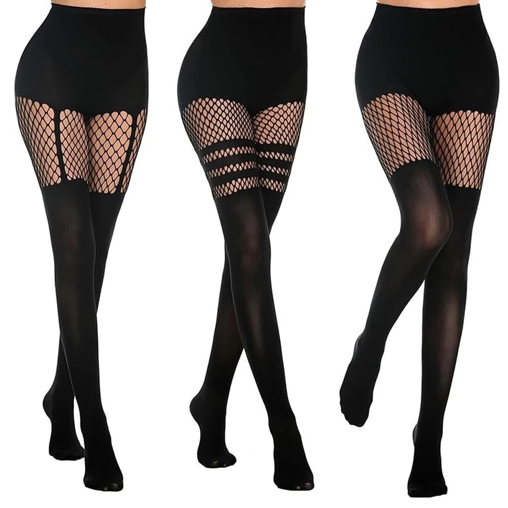 Collant neri traforati con reggicalze, calze a rete da donna per discoteca, collant sexy a rete da ballo per ragazze