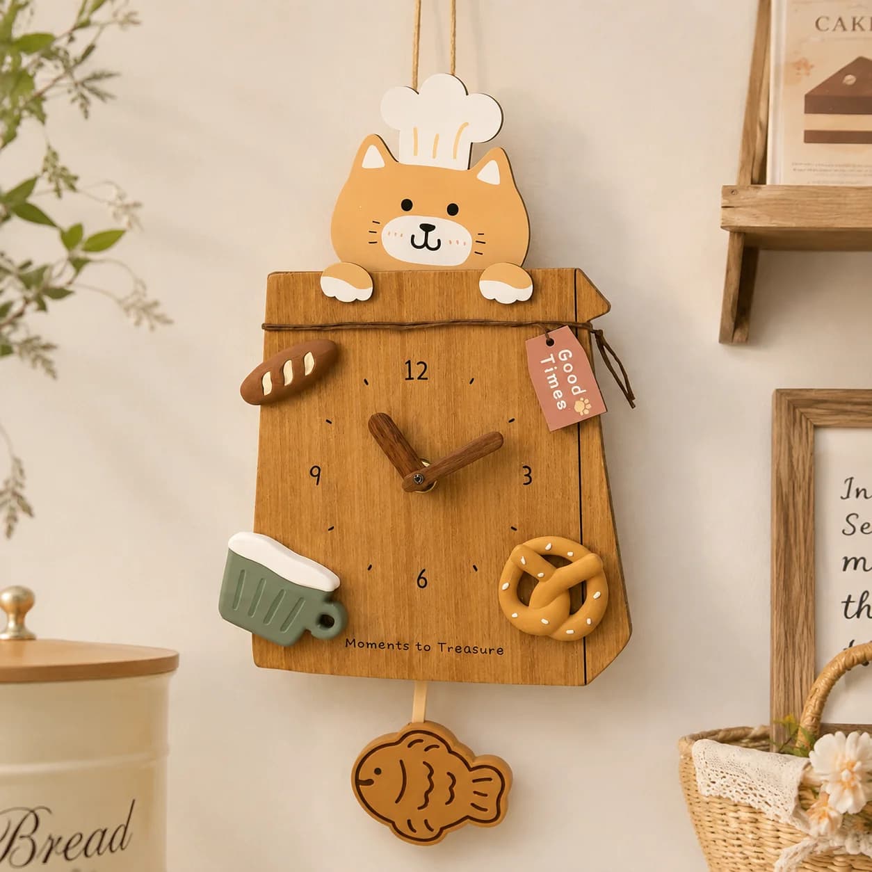 Wall Clock Silent Hanging Pendulum Cat Clock Cute Creative Quartz Timepiece Cute Bedroom Living Room Restaurant Home Decoration