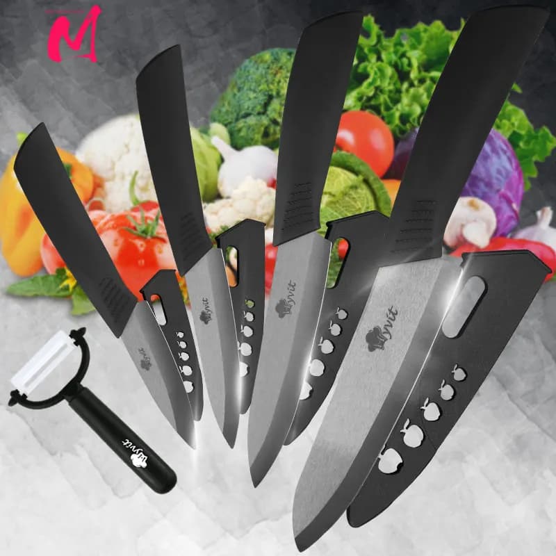 Coltelli in ceramica Coltelli da cucina Set 3 4 5 6 pollici Coltello da chef Set da cuoco Chef Utility Affettatrice Pelapatate Lama in zirconio bianco