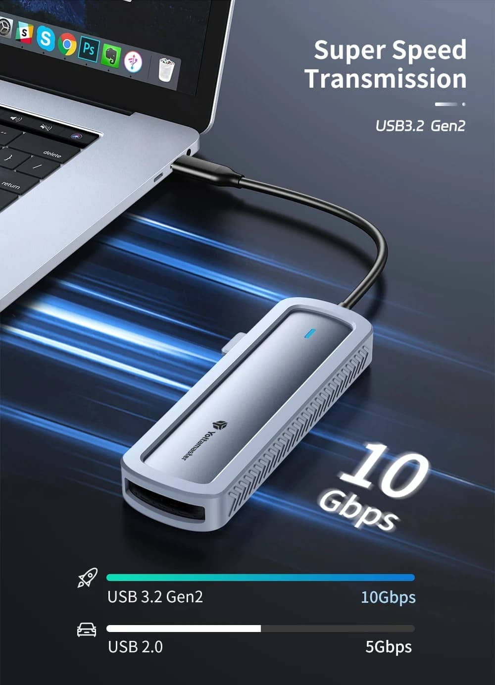 Custodia Yottamaster SATA da 5 Gbps Custodia SSD M.2 a doppio protocollo Custodia SSD tipo C per disco rigido esterno NVME da 10 Gbps con copertura in silicone