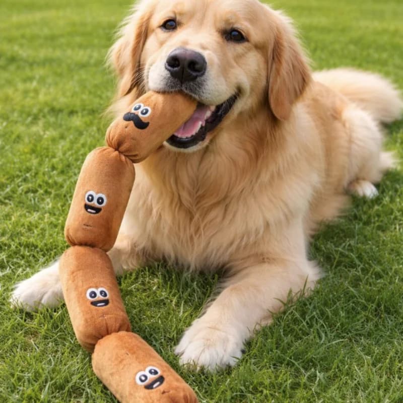 Giocattolo da masticare in peluche resistente per cani, a forma di salsiccia simulata, con suono BB, per la pulizia dei denti, resistente ai morsi, per cuccioli