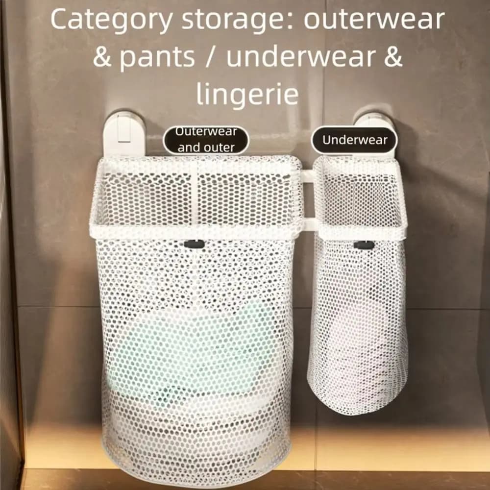 Mesh Material Collapsible Laundry Bag Breathable Design Suction Cup Mounting Hanging Laundry Basket Large Capacity