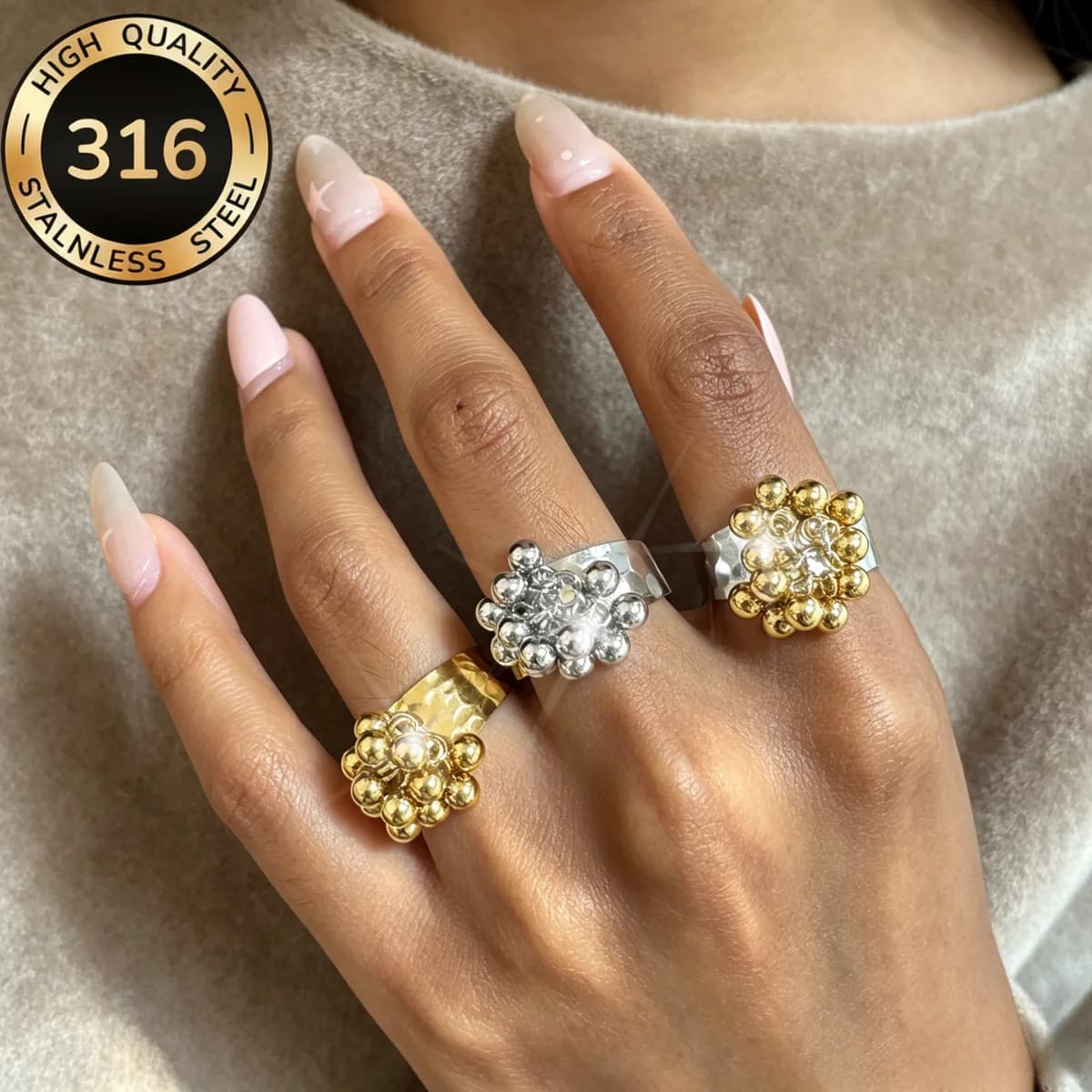 LUXUKISSKIDS Creative Design CCB Small Ball Ring for Women Trending Irregular Several Beads Open Finger Ring Jewelry for Party