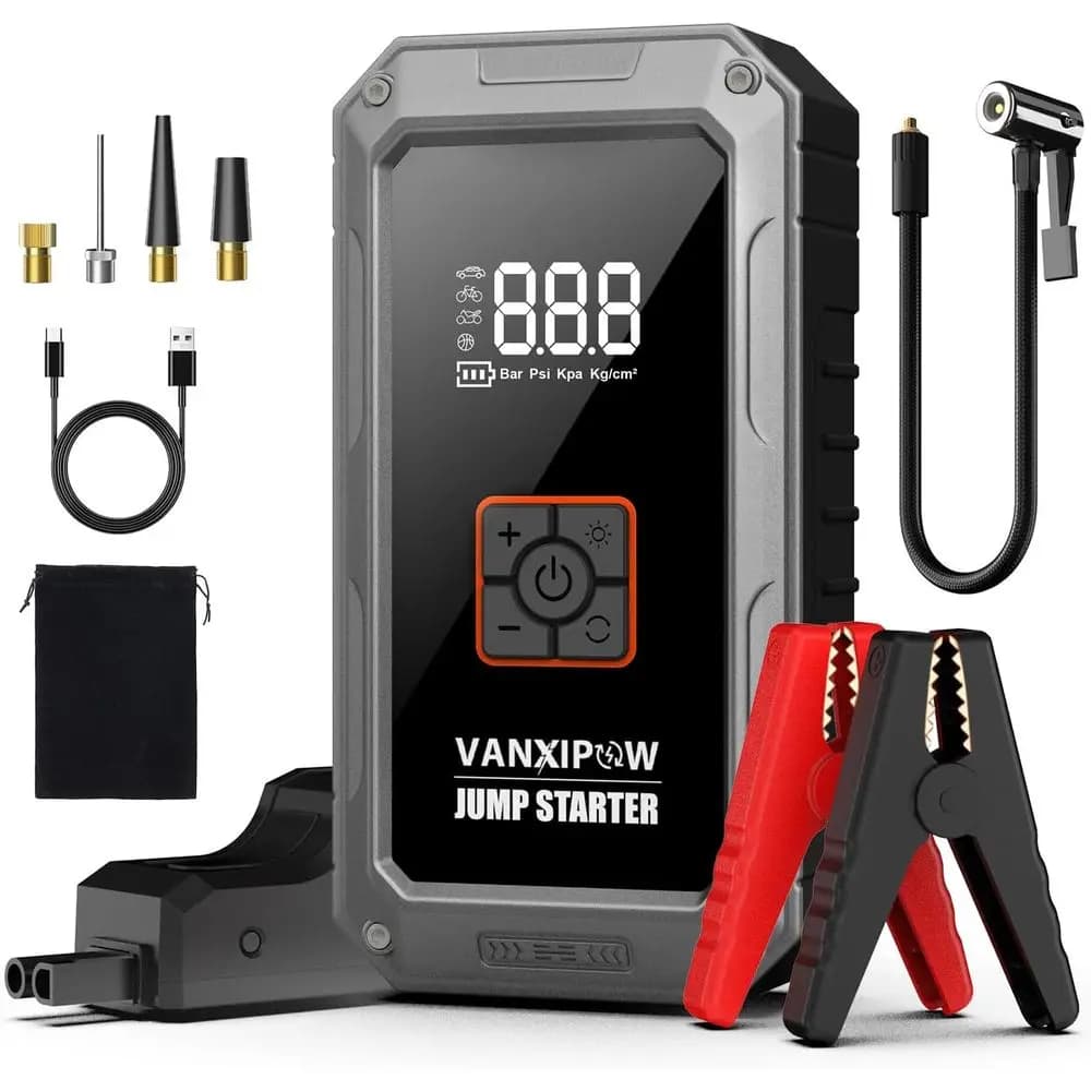 Avviatore di Emergenza Portatile 4500A con Compressore d'Aria, Booster per Batteria Auto 12V, Luce LED e Power Bank