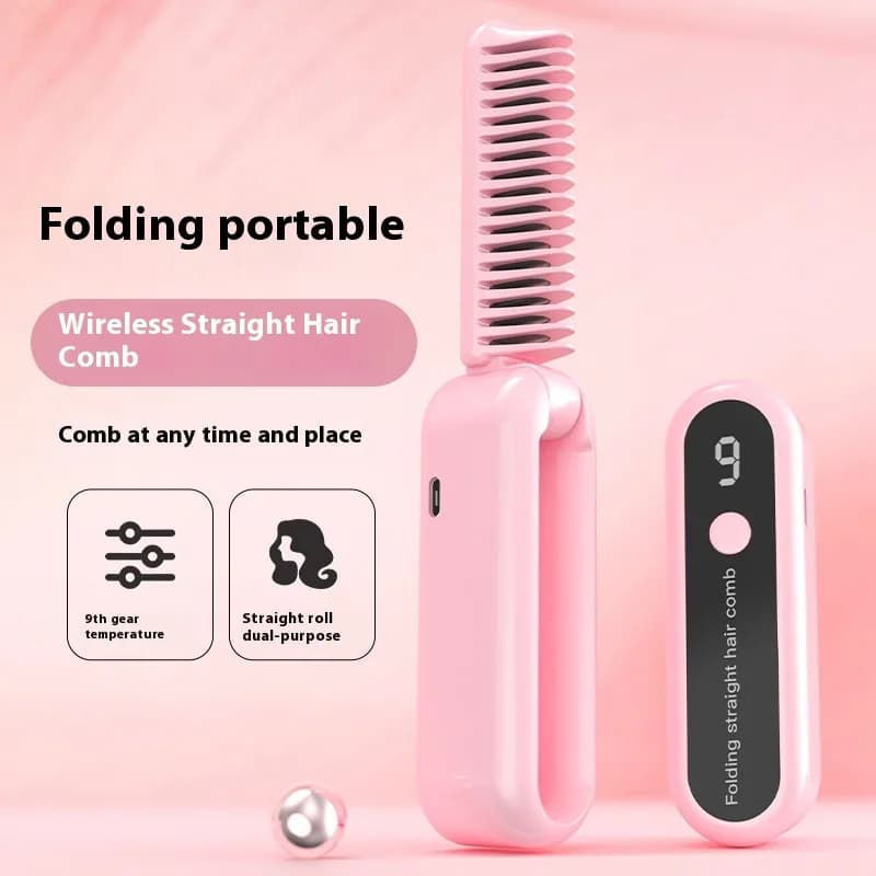 Wireless Rechargeable Portable Hair Brush With Negative Ions Double Purpose Foldable Hair Plate