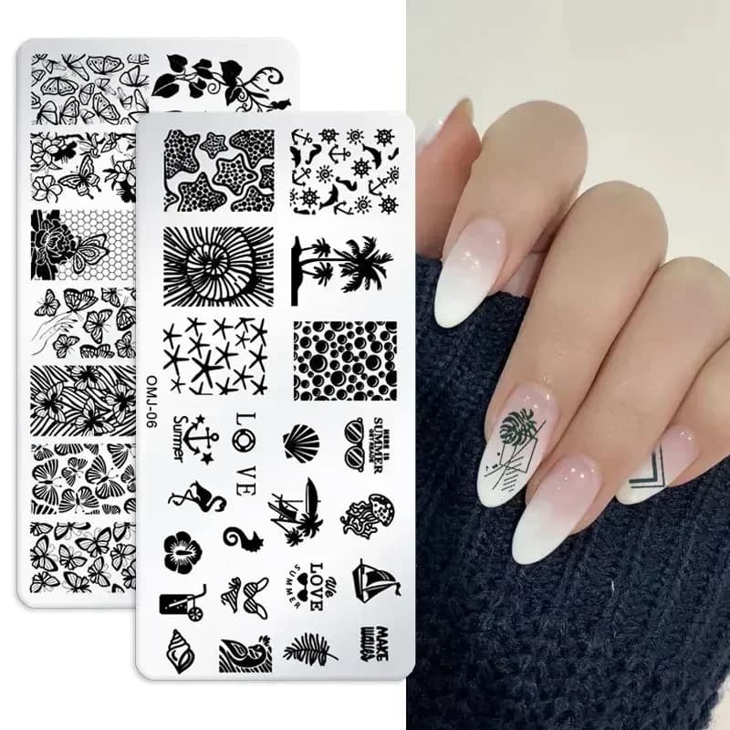 Grandi dimensioni geometria Nail Stamping Plates Lines Animal Plus addensare Template Plate Mold Printing Plates Nail Art Stencil Stamp Tool