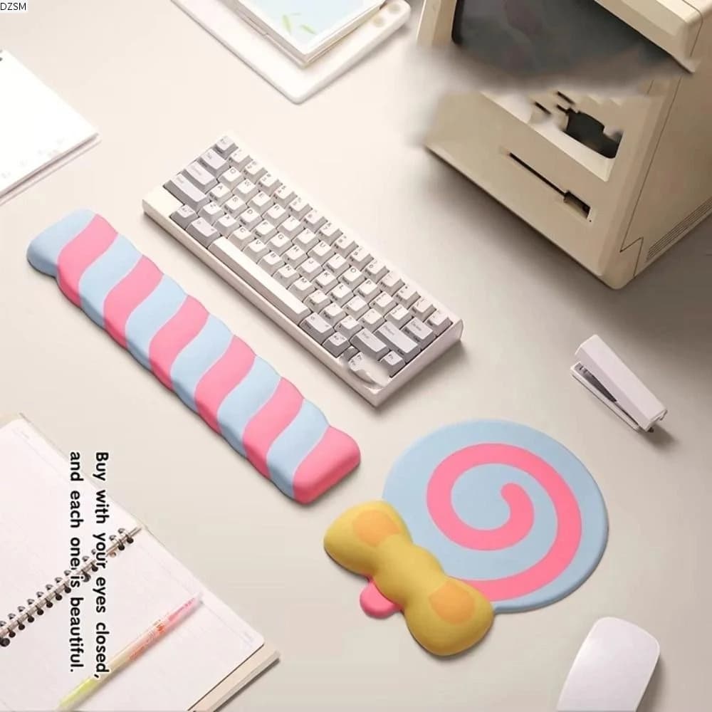 Tappetino per mouse a lento ritorno a forma di lecca-lecca con supporto per il polso, creativo e confortevole, impermeabile e antiscivolo, cuscino per le mani per tastiera