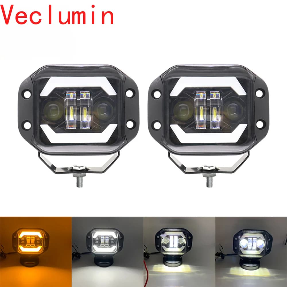 Lampada quadrata da pastore da 5 pollici 40W Giallo e bianco Angel Eye Veicoli fuoristrada Luci da lavoro Lente a condensatore Paraurti anteriore a LED