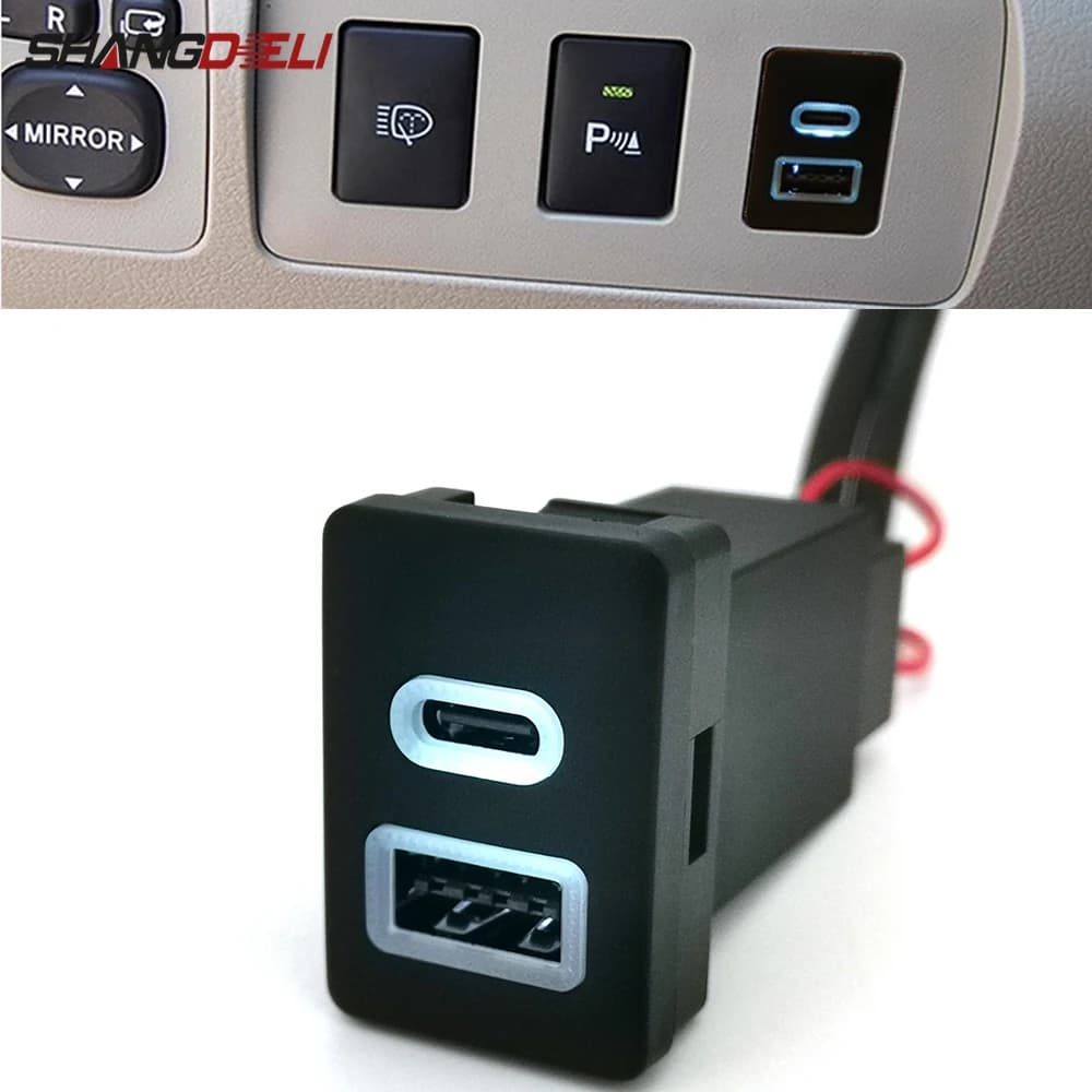 Led White Suitable for Toyota New LC120 Prado Fuse Box Auto Type-C PD QC3.0 Dual Phone Charging Adapter Charger socket