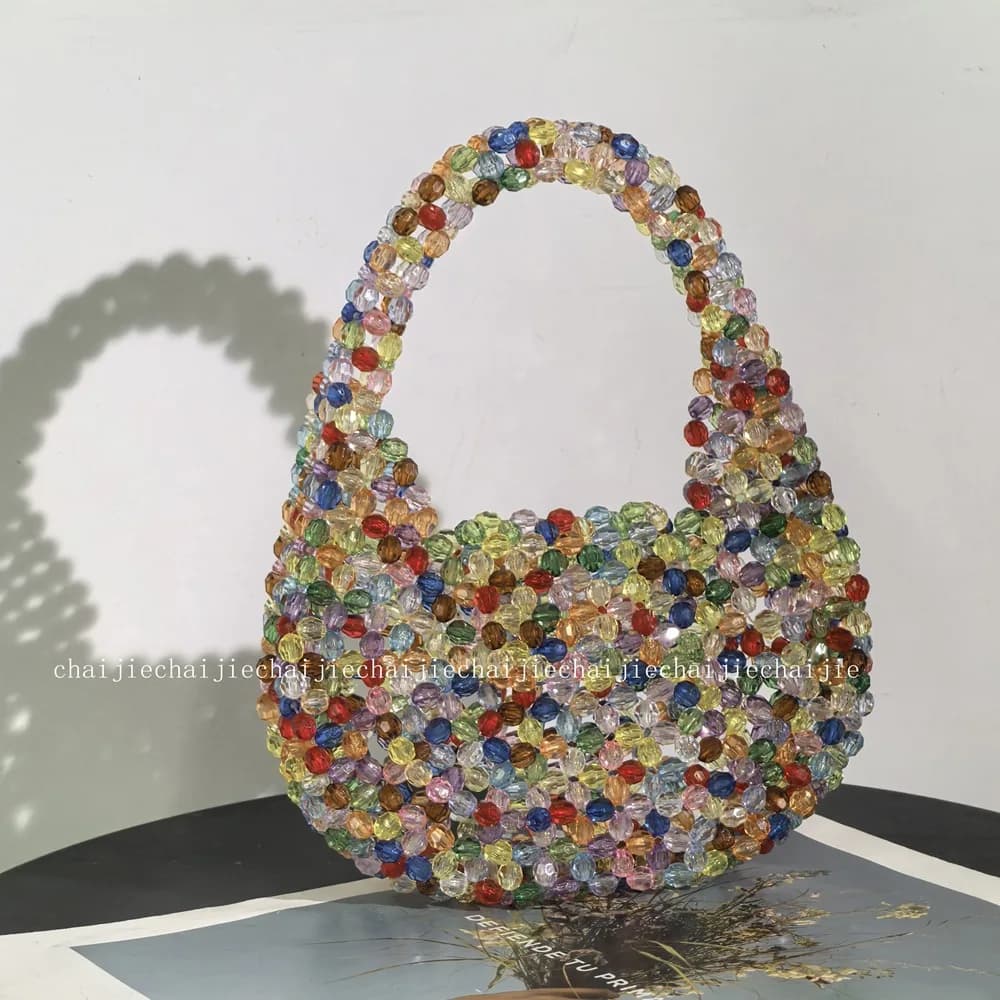 Nuovo design dolce moda avanzata perline fatte a mano pure che realizzano tessitura scintillante borsa da donna borsa regalo di compleanno per fidanzata