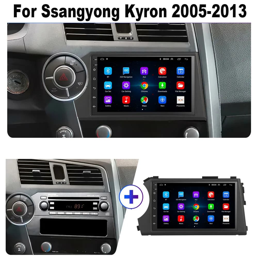 Android 16 4G + WIFI Carplay GPS Per Ssangyong Kyron Actyon 2005-2013 Lettore multimediale video Bluetooth Schermo diviso