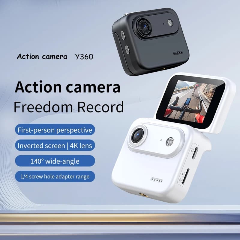 Videocamera d'Azione Y360 con Schermo Ribaltabile, Registrazione 4K Ultra HD, Pronta per VLOG, Stabilizzazione dell'Immagine, Obiettivo Grandangolare, Telecamera per Ciclismo