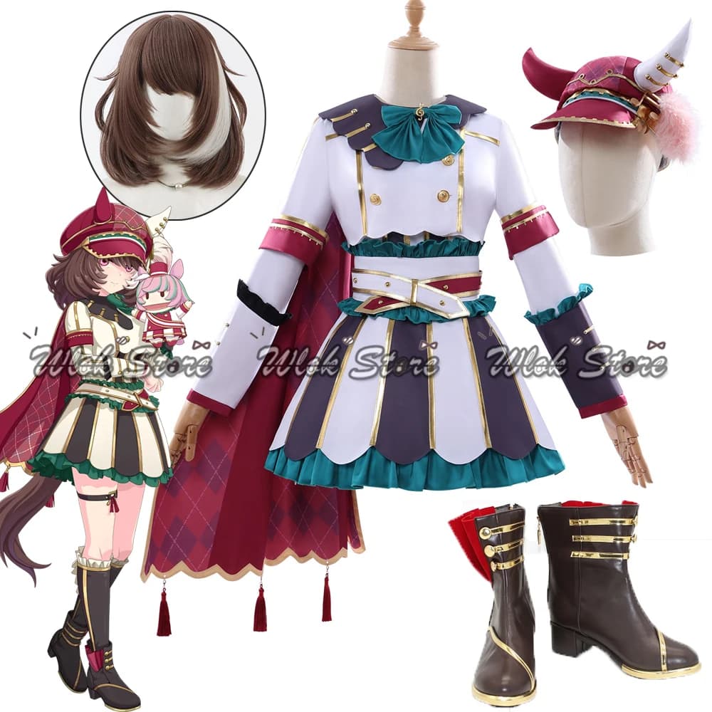 Anime Umamusume Pretty Derby Marche Lorraine Cosplay Costume Full Set with Horn Hat Cape Halloween Carnival Outfit Shoes Wig
