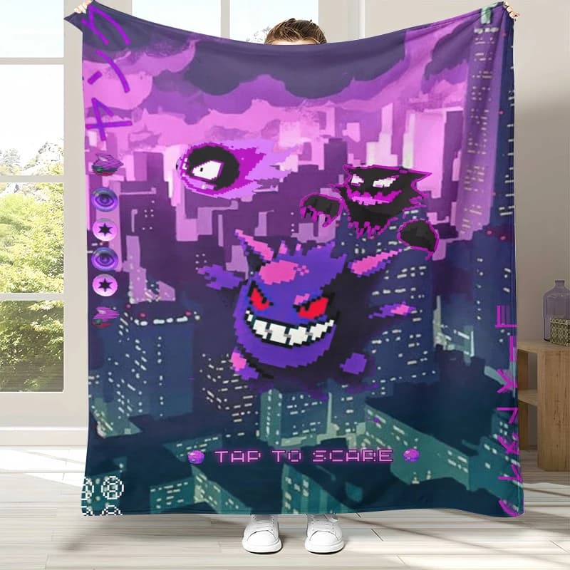 Gengar Pokemon Cartoon Ectoplasma Flannel Blanket,Ultra Soft Warm Plush Throw for Home Bedroom Bed Sofa Cover Picnic gift