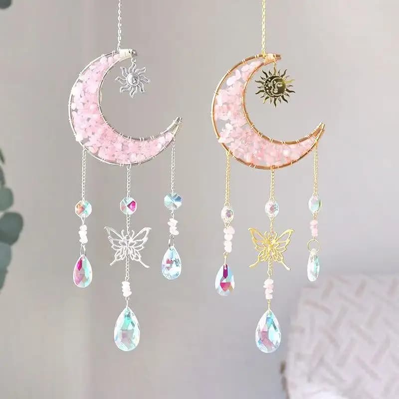 Moon Crystal Sun Catcher Prisms Wind Chimes Window Hangings Stained Glass Car Pendants Home Decorations Rainbow Maker For Gifts